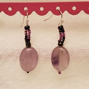 Amethyst Large Nugget Earrings W Purple Beaded Dangle Handmade